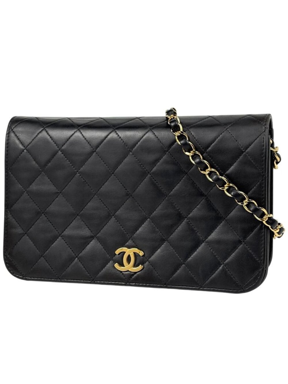 Chanel Quilted Single Flap Chain Shoulder Bag CC Logo Leather Black